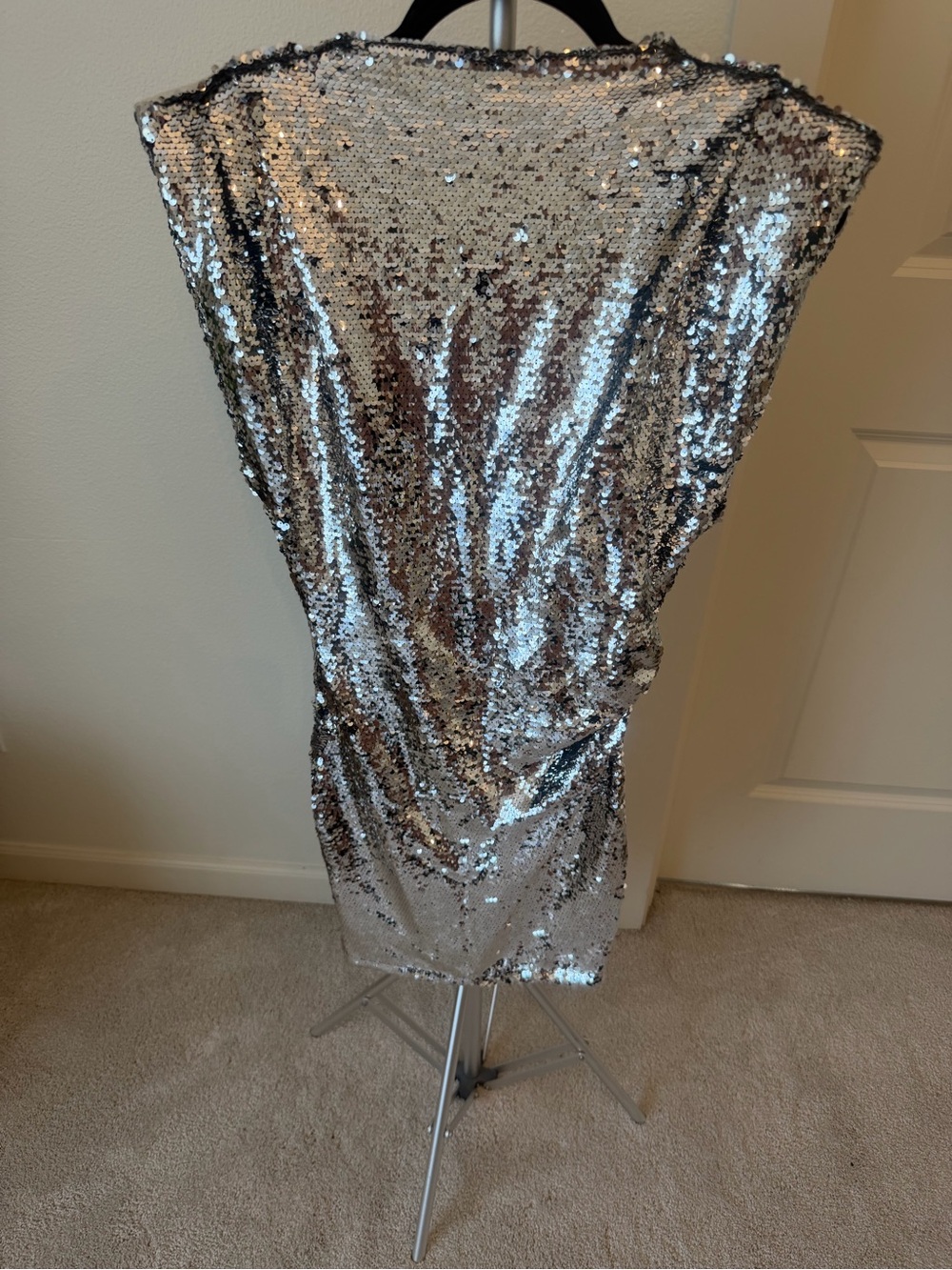 H&M Silver Sequin Draped Party Dress